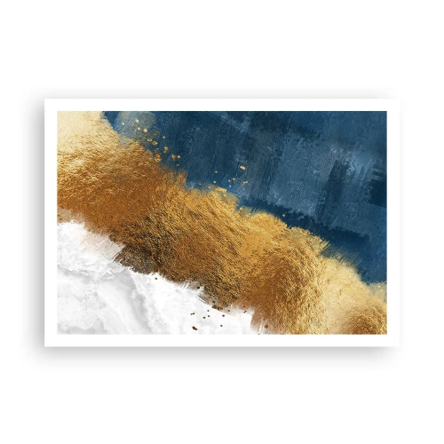 Affiche - Poster - Une composition abstraite dans des tons d'or, de bleu et de blanc. - 100x70cm - Les couleurs de l’été - Décoration murale moderne pour le salon et la chambre ARTTOR