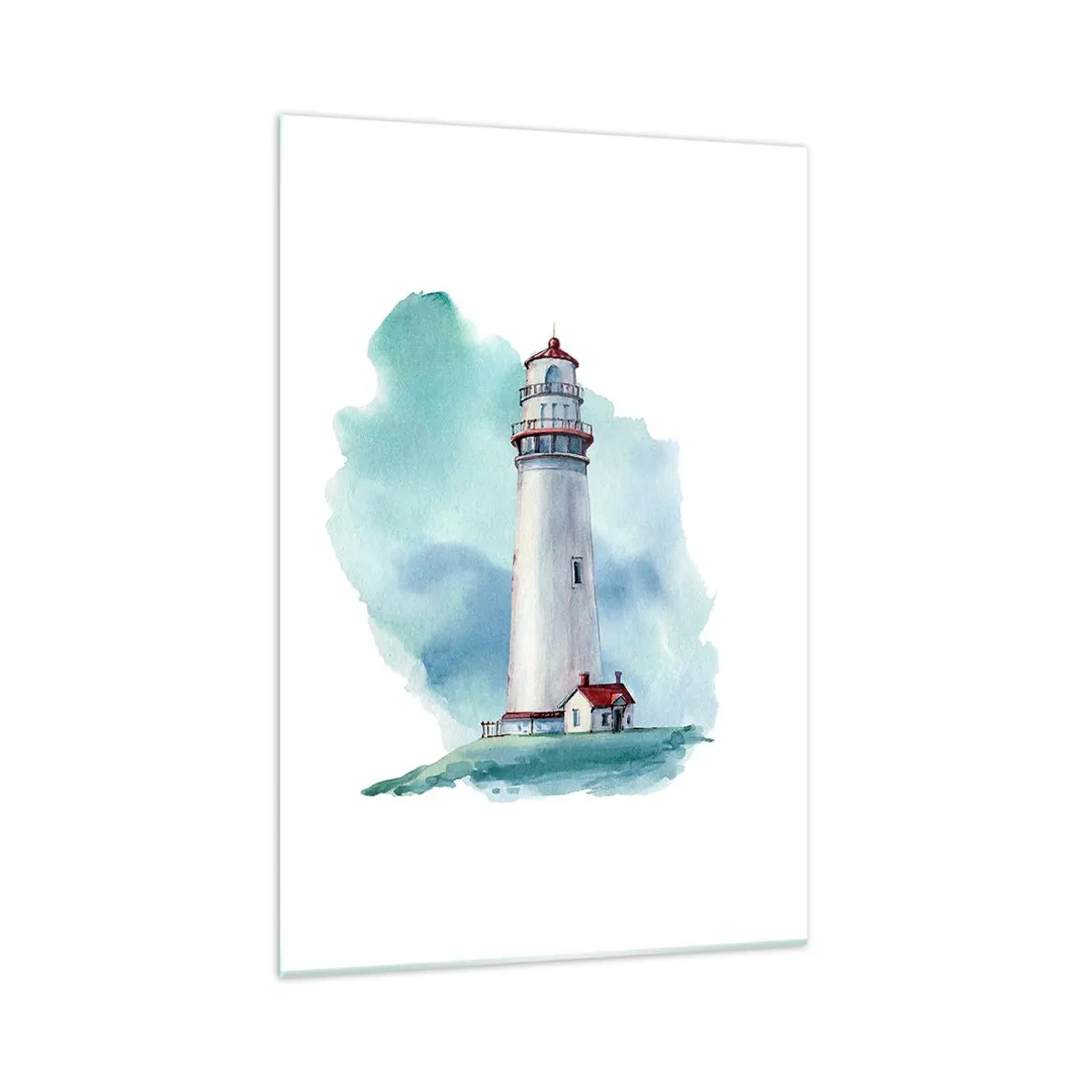 Impression sur verre - Image sur verre - Un phare sur un fond bleu aquarelle - 70x100cm - La douce sœur du bleu - Décoration murale moderne pour le salon et la chambre ARTTOR