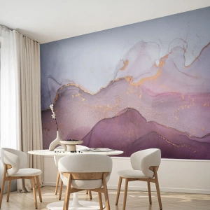 Papier Peint Photo Standard Eco - Composition abstraite à l'aquarelle dans les tons violet et or - 100x70cm - Vagues lilas et violettes - Décoration murale moderne pour le salon et la chambre ARTTOR