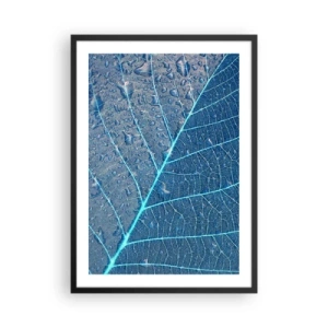 Affiche dans un cadre noir - Poster - Gros plan d'une feuille dans des tons de bleu - 50x70cm - La vie en bleu - Décoration murale moderne pour le salon et la chambre ARTTOR