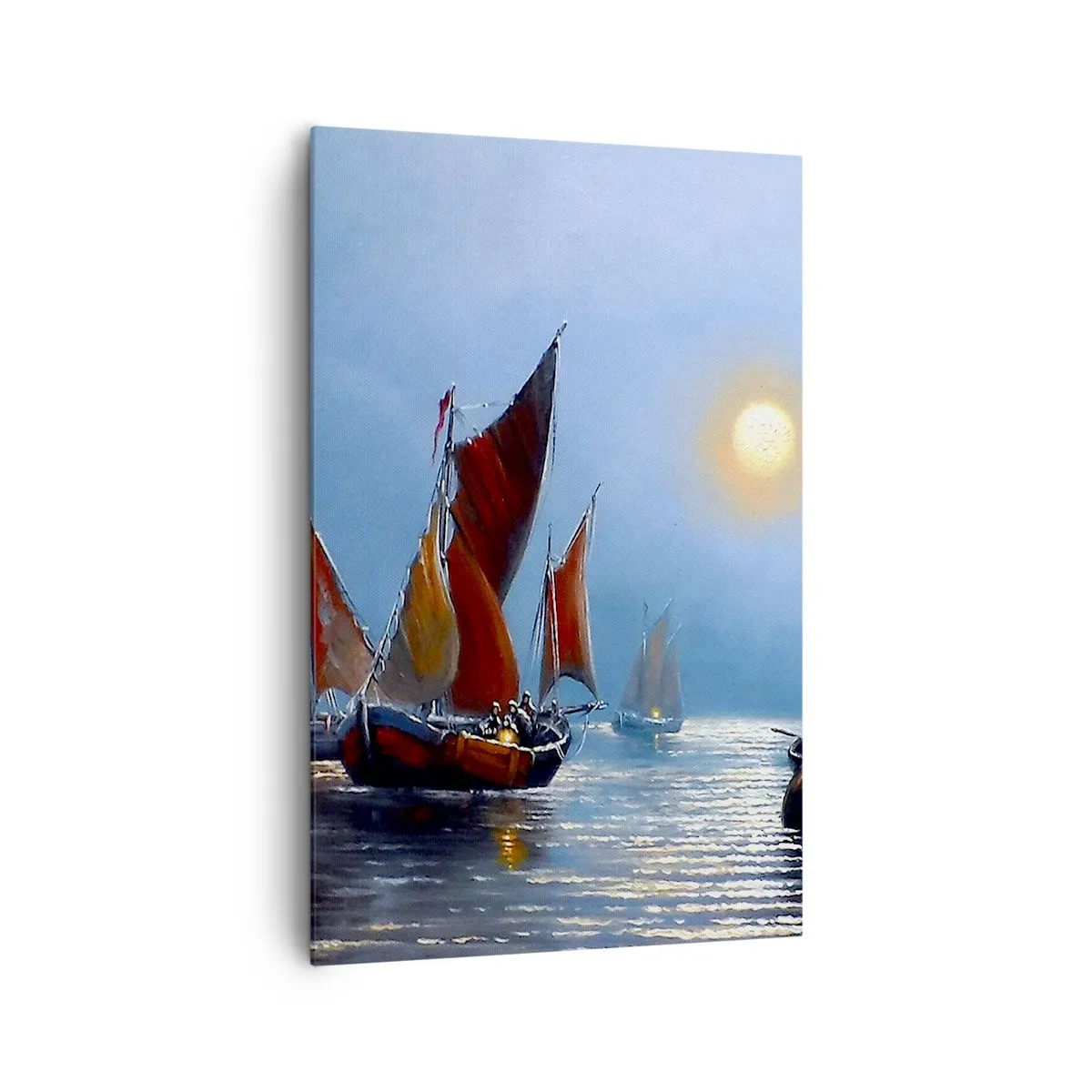 Impression sur toile - Image sur toile - Bateaux à voiles sur une eau calme au coucher du soleil - 80x120cm - Pêche de nuit - Décoration murale moderne pour le salon et la chambre ARTTOR