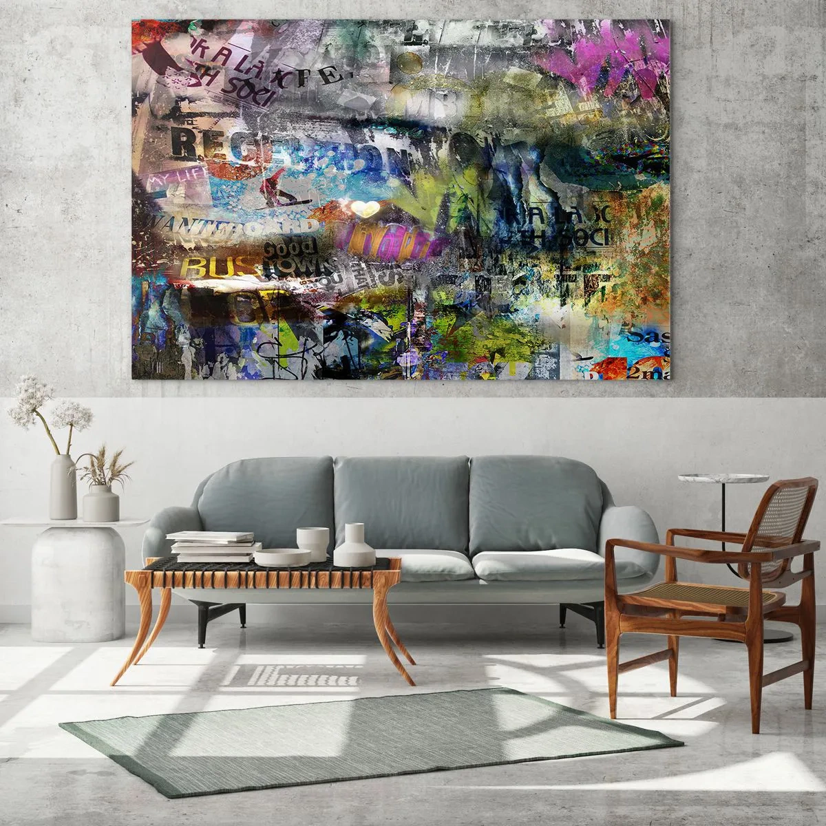 Impression sur verre - Image sur verre - Collage de graffitis abstraits colorés - 70x50cm - Collage de souvenirs - Décoration murale moderne pour le salon et la chambre ARTTOR