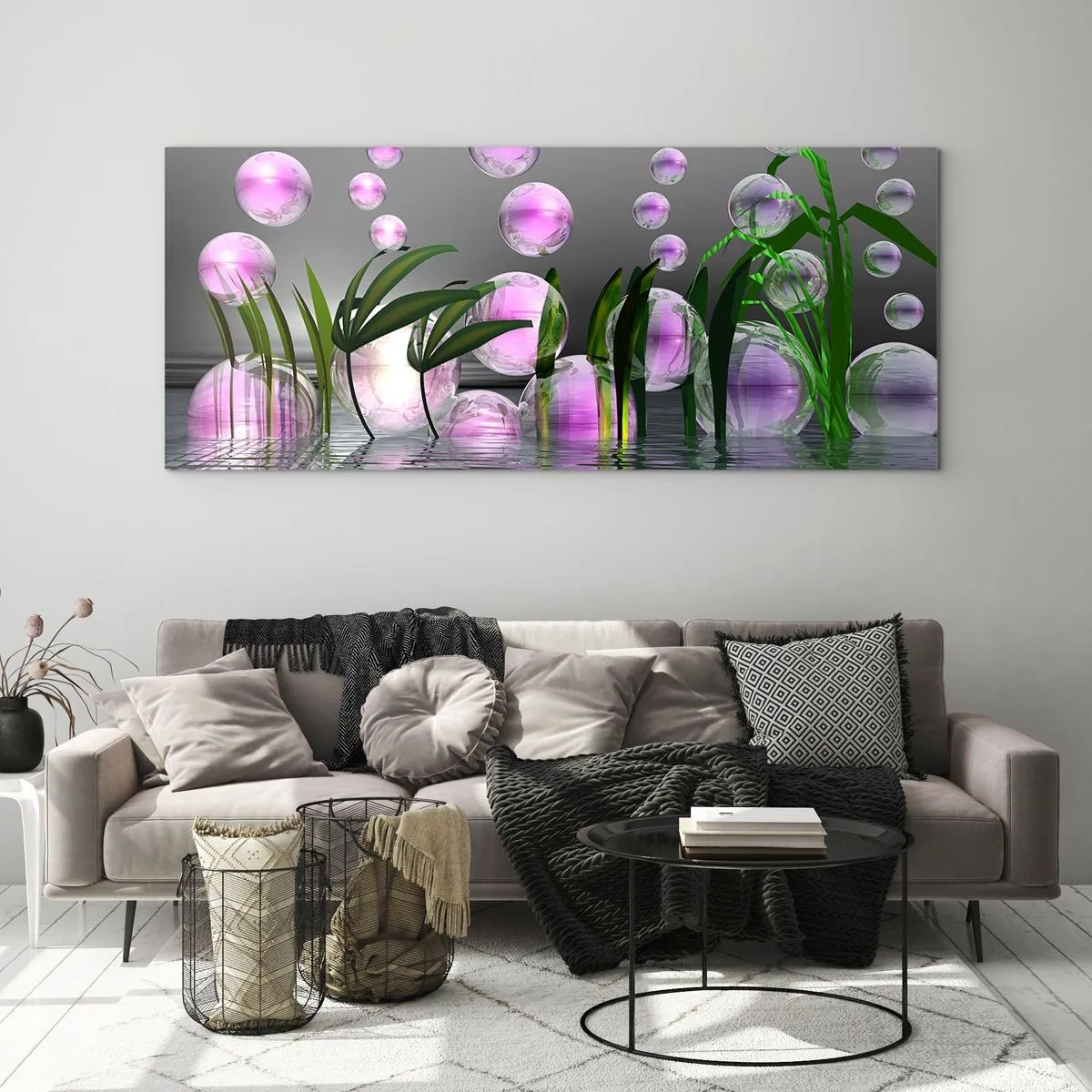 Impression sur verre - Image sur verre - Une composition réfléchissante de légèreté et de vie - 90x30 cm
