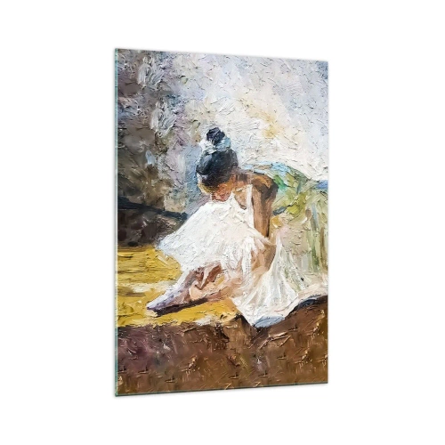 Impression sur verre - Image sur verre - Une ballerine en robe blanche dans un style pictural sur un fond impressionniste. - 70x100cm - D'après un tableau de Degas - Décoration murale moderne pour le salon et la chambre ARTTOR