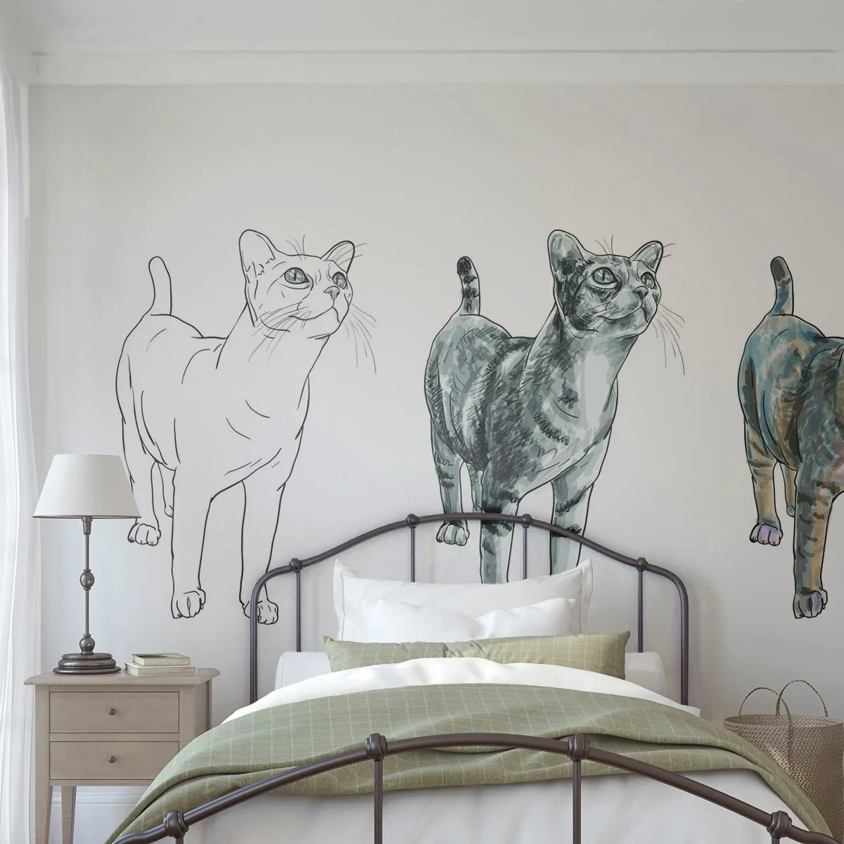 Papier Peint Autocollant Deluxe Sticker - Leçon de dessin - Animaux, Chat, Pour les enfants - 250x175 cm