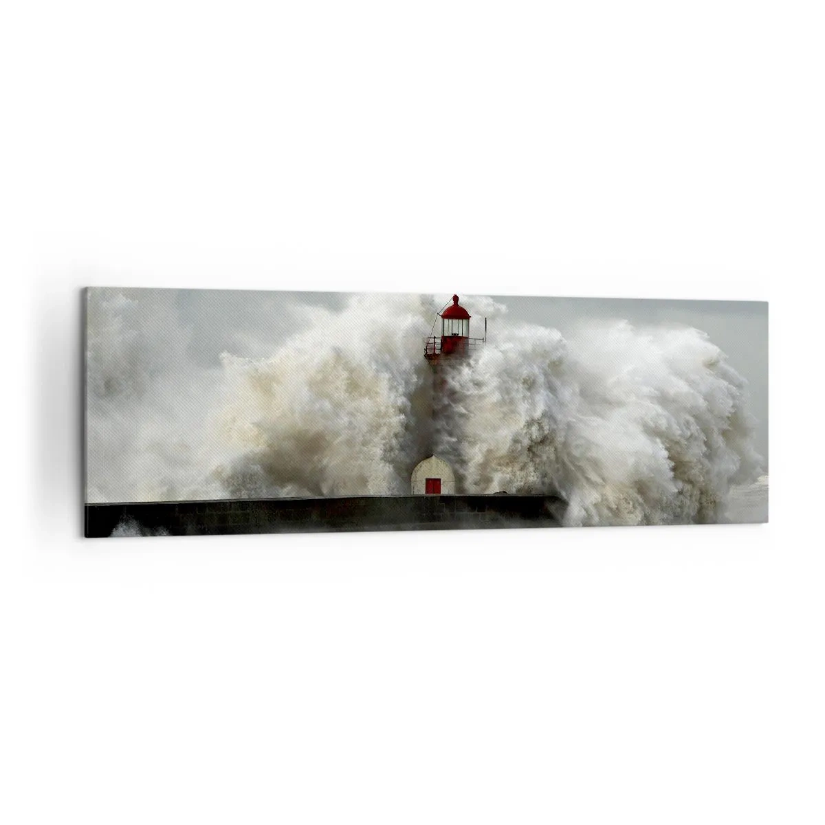 Impression sur toile - Image sur toile - Un phare entouré de vagues violentes pendant une tempête - 160x50cm - La colère de l'océan - Décoration murale moderne pour le salon et la chambre ARTTOR