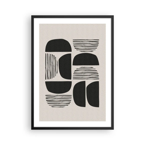 Affiche dans un cadre noir - Poster - Abstraction géométrique avec des formes et des lignes noires - 50x70cm - Offres sans enthousiasme - Décoration murale moderne pour le salon et la chambre ARTTOR