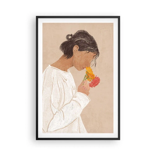 Affiche dans un cadre noir - Poster - Fille et fleurs - 61x91 cm