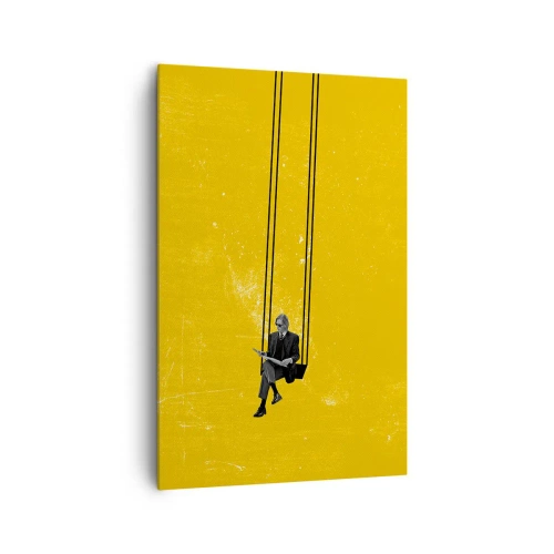Impression sur toile - Image sur toile - Une personne sur une balançoire sur un fond jaune intense - 80x120cm - Un jour comme tous les jours - Décoration murale moderne pour le salon et la chambre ARTTOR