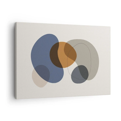 Impression sur toile - Image sur toile - Formes abstraites colorées dans des tons de bleu et de marron - 70x50cm - Gouttes de couleur - Décoration murale moderne pour le salon et la chambre ARTTOR