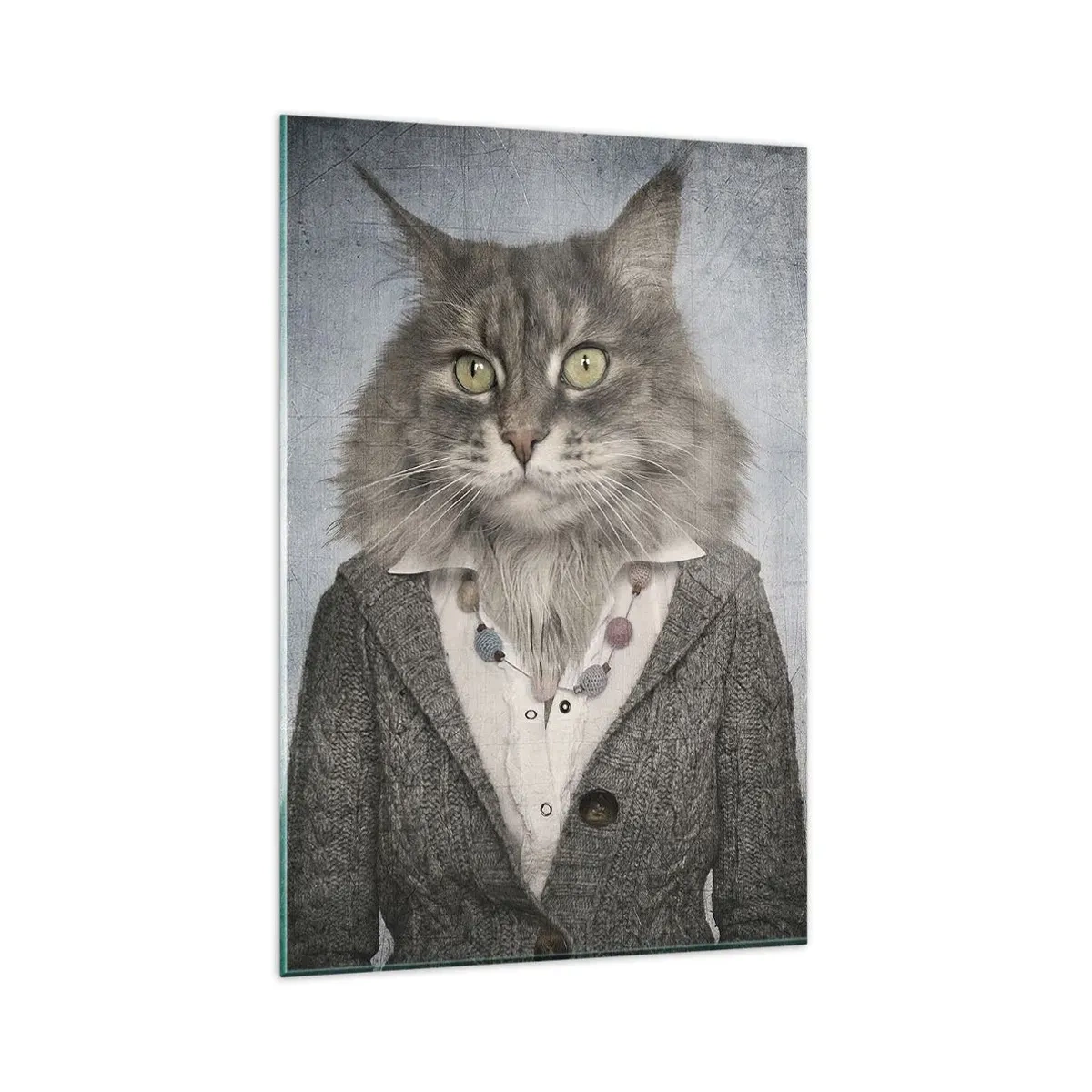 Impression sur verre - Image sur verre - Un triptyque avec des figures animales en vêtements élégants sur un fond stylisé - 80x120cm - La fourrure revient à la mode - Décoration murale moderne pour le salon et la chambre ARTTOR