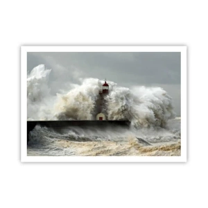 Affiche - Poster - Un phare entouré de vagues violentes pendant une tempête - 100x70cm - La colère de l'océan - Décoration murale moderne pour le salon et la chambre ARTTOR