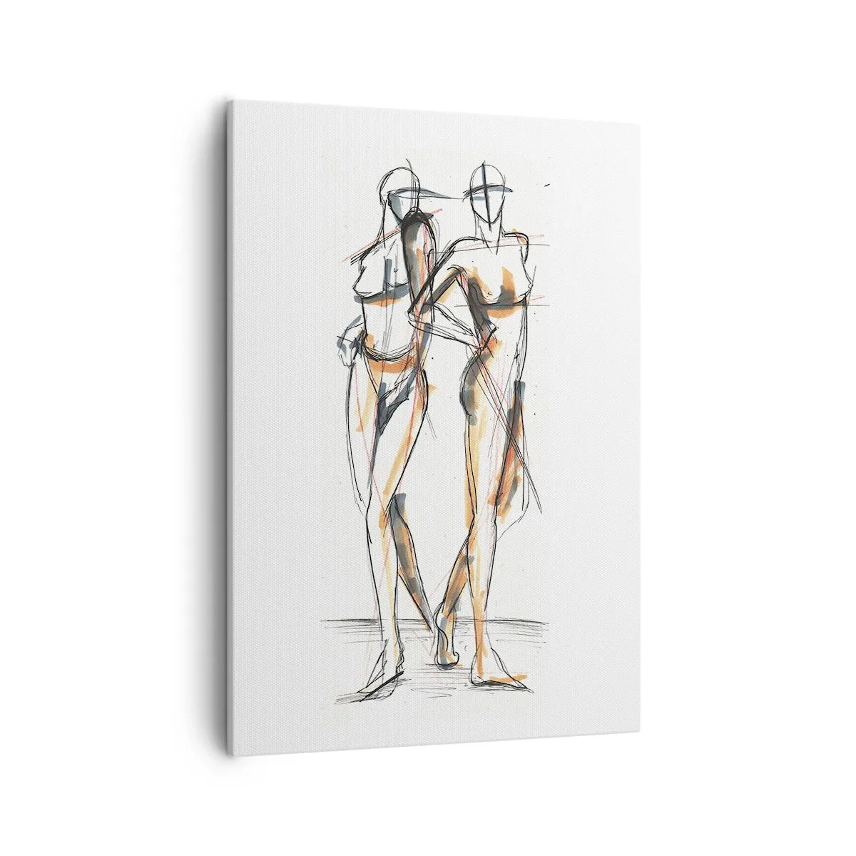 Impression sur toile - Image sur toile - Croquis artistique de deux silhouettes sur fond blanc - 50x70cm - Étude de la grâce - Décoration murale moderne pour le salon et la chambre ARTTOR