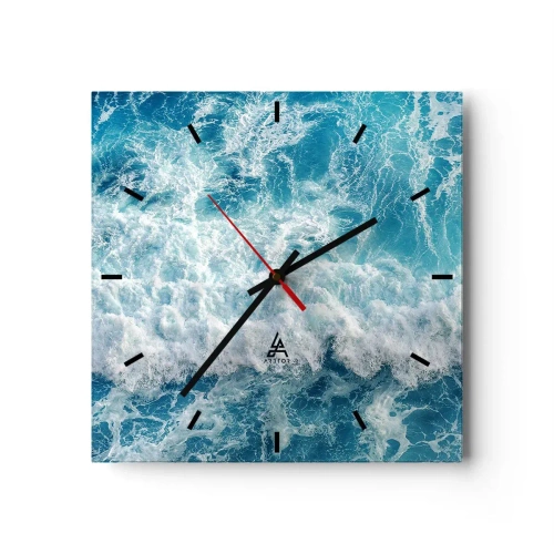 Horloge murale - Pendule murale - Vagues océaniques dynamiques dans des tons de bleu - 30x30cm - Joyeusement et en sautant - Décoration murale moderne pour le salon et la chambre ARTTOR