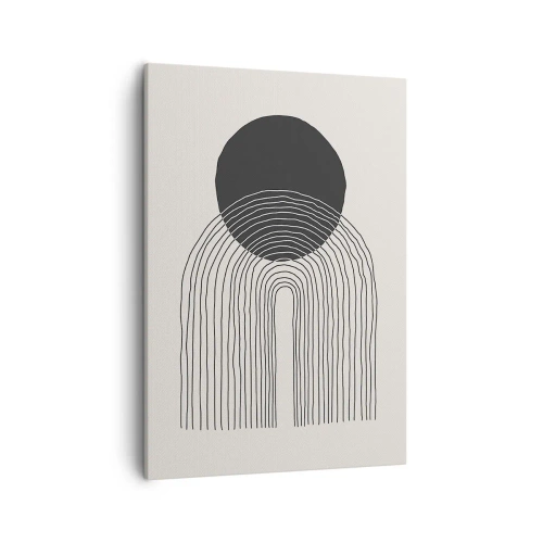 Impression sur toile - Image sur toile - Motif abstrait avec des lignes et un cercle noir sur un fond clair - 50x70cm - Tremblement et confiance - Décoration murale moderne pour le salon et la chambre ARTTOR