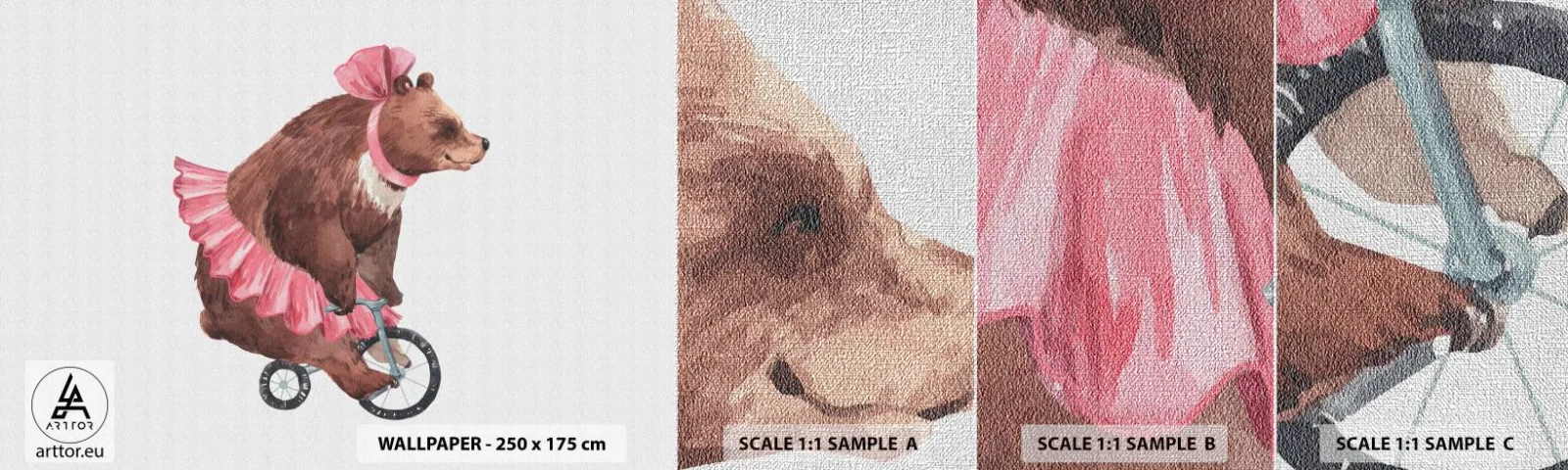 Échantillon de Papier Peint Premium Canvas - Quel cirque ! - Ours, Cirque, De petite fille - 100x30 cm