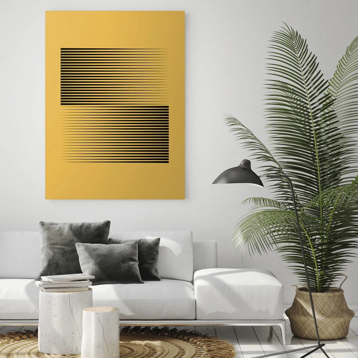 Impression sur verre - Image sur verre - Les lignes verticales noires créent une illusion géométrique - 50x70cm - Cadre opposé - Décoration murale moderne pour le salon et la chambre ARTTOR