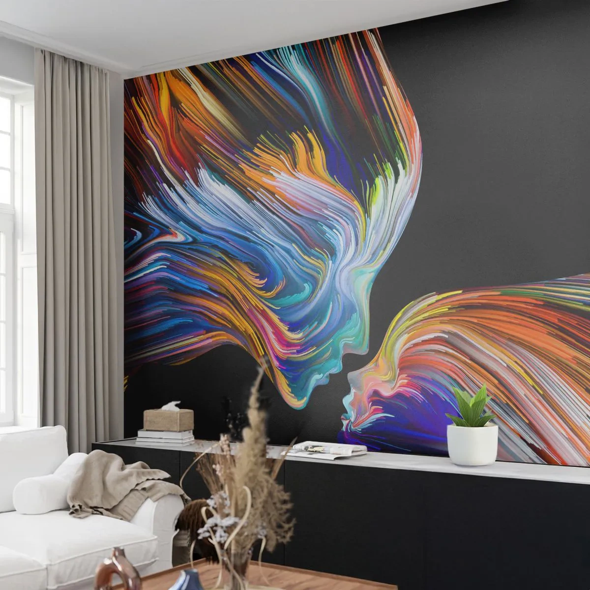 Papier peint sur mesure Premium Canvas - Une fusion d'énergie et de lumière - Abstraction, Visage de femme, Morceau