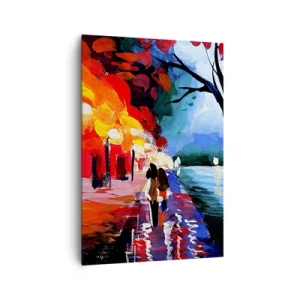 Impression sur toile - Image sur toile - Une promenade d'automne le long du sentier surplombant l'eau - 70x100cm - Automne flamboyant dans le parc - Décoration murale moderne pour le salon et la chambre ARTTOR