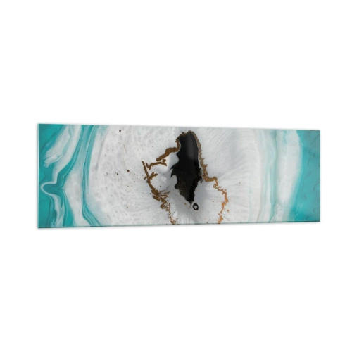 Impression sur verre - Image sur verre - Motif de géode abstrait dans des tons de turquoise, blanc et or - 160x50cm - Pénétrer à l'intérieur - Décoration murale moderne pour le salon et la chambre ARTTOR