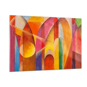 Impression sur verre - Image sur verre - Abstraction colorée avec des formes géométriques - 120x80cm - Cathédrale du soleil - Décoration murale moderne pour le salon et la chambre ARTTOR