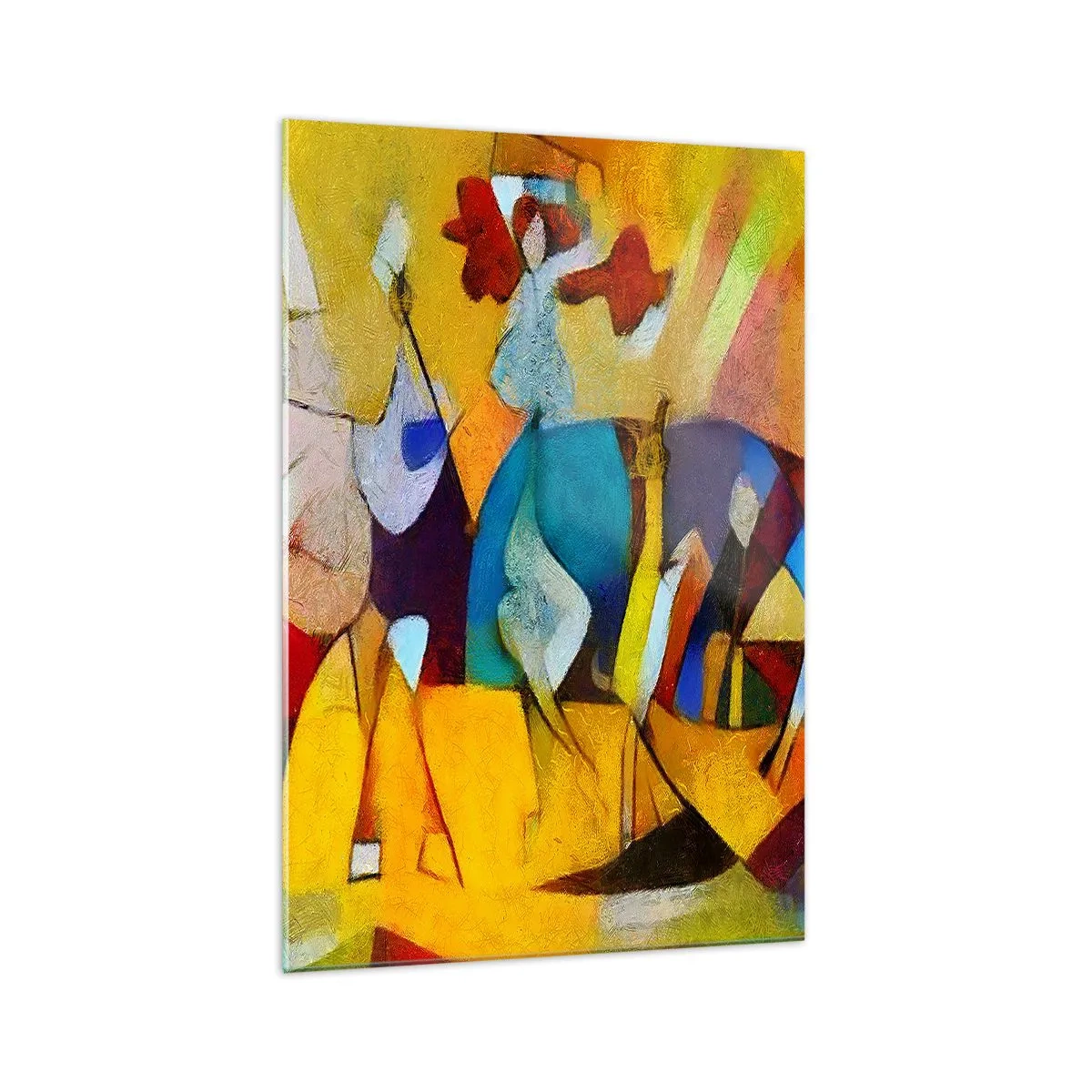 Impression sur verre - Image sur verre - Une abstraction colorée représentant des figures sous une forme géométrique - 70x100cm - Soleil - vie - joie - Décoration murale moderne pour le salon et la chambre ARTTOR