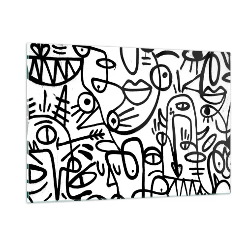 Impression sur verre - Image sur verre - Abstraction en noir et blanc avec des yeux, des visages et des lignes - 120x80cm - Visages et mirages - Décoration murale moderne pour le salon et la chambre ARTTOR