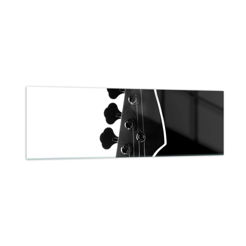 Impression sur verre - Image sur verre - Silhouette noire et blanche d'une tête de guitare basse - 160x50cm - Silence de roche - Décoration murale moderne pour le salon et la chambre ARTTOR