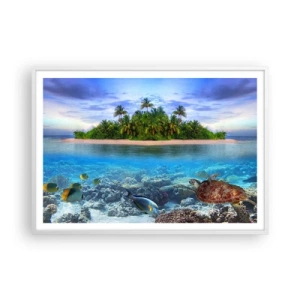 Affiche dans un cadre blanc - Poster - L'île céleste vous invite - 100x70 cm