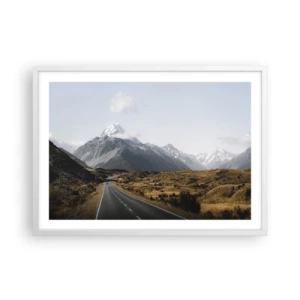 Affiche dans un cadre blanc - Poster - Chemin vers le coeur de la montagne - 70x50 cm
