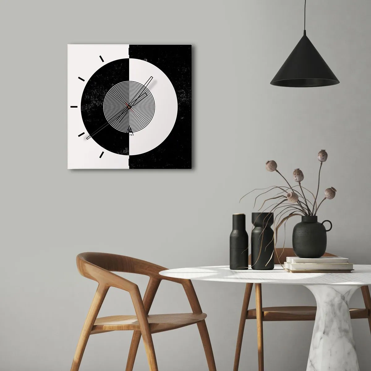 Horloge murale - Pendule murale - Motif graphique contrasté noir et blanc - 30x30cm - Harmonie de noir et blanc - Décoration murale moderne pour le salon et la chambre ARTTOR
