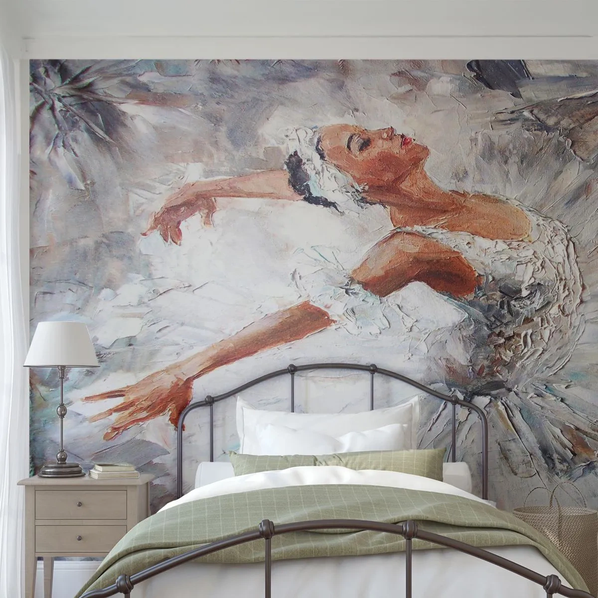 Papier Peint Photo Premium Sand - Une ballerine en robe blanche dans une pose expressive - 100x70cm - Délicat et léger comme du tulle - Décoration murale moderne pour le salon et la chambre ARTTOR