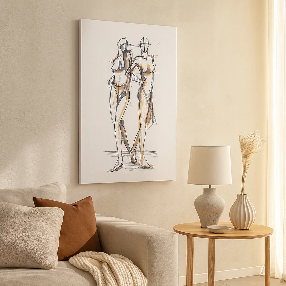 Impression sur toile - Image sur toile - Croquis artistique de deux silhouettes sur fond blanc - 50x70cm - Étude de la grâce - Décoration murale moderne pour le salon et la chambre ARTTOR