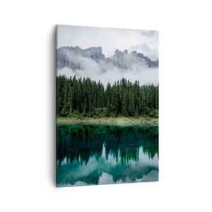 Impression sur toile - Image sur toile - Un paysage de montagne avec une forêt et un lac reflétant le ciel - 50x70cm - Chut, chut, ne réveillons pas l'eau qui dort - Décoration murale moderne pour le salon et la chambre ARTTOR