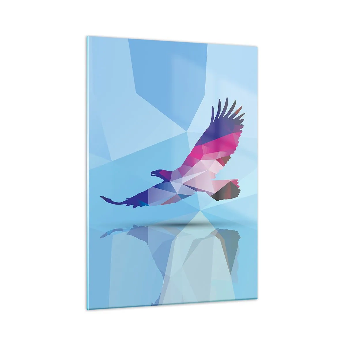Impression sur verre - Image sur verre - Aigle géométrique sur fond bleu - 50x70cm - Aigle en cristal lilas - Décoration murale moderne pour le salon et la chambre ARTTOR