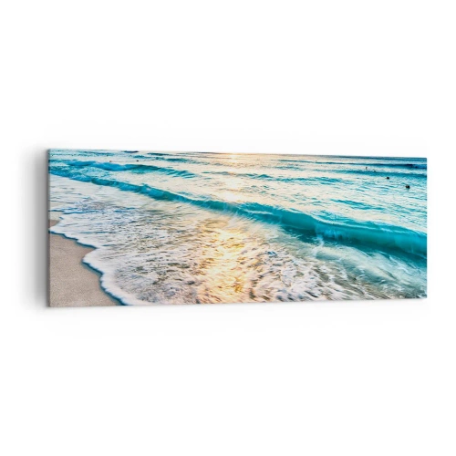 Impression sur toile - Image sur toile - Lever de soleil sur une plage tranquille avec des vagues - 140x50cm - Une vue qui en vaut la peine - Décoration murale moderne pour le salon et la chambre ARTTOR