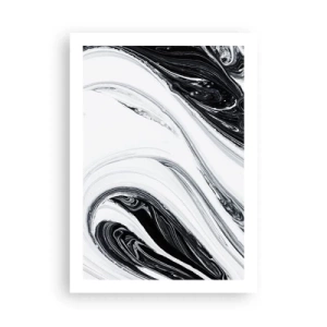 Affiche - Poster - Motif abstrait en noir et blanc avec des lignes fluides - 50x70cm - Une combinaison d'opposés - Décoration murale moderne pour le salon et la chambre ARTTOR