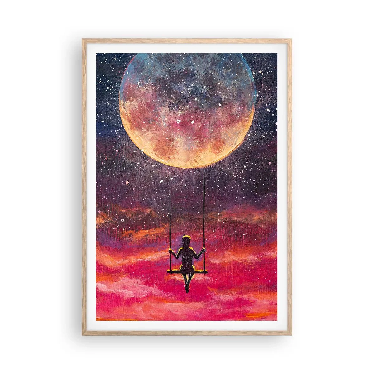 Affiche dans un chêne clair - Poster - Se balancer dans les nuages - 70x100 cm