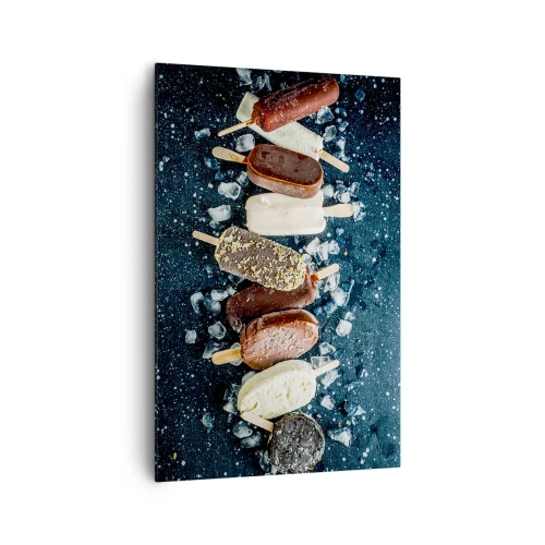 Impression sur toile - Image sur toile - Des glaces colorées disposées sur de la glace avec un fond sombre - 80x120cm - Le goût de l'été chaud - Décoration murale moderne pour le salon et la chambre ARTTOR