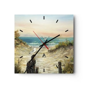 Horloge murale - Pendule murale - Côte avec mouettes et dunes au coucher du soleil - 30x30cm - Retraite au calme - Décoration murale moderne pour le salon et la chambre ARTTOR