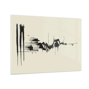 Impression sur verre - Image sur verre - Lignes et taches dynamiques noires sur fond clair dans un style abstrait. - 70x50cm - Abstraction hâtive - Décoration murale moderne pour le salon et la chambre ARTTOR