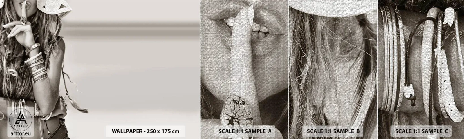 Échantillon de Papier Peint Premium Canvas - Comment va la fille - Femme, Bohème, Ancien - 100x30 cm