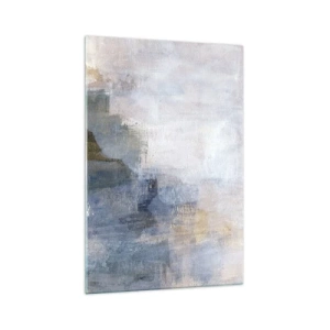 Impression sur verre - Image sur verre - Taches abstraites subtiles dans des tons de bleu et de beige - 70x100cm - Tonalités et accords de couleur - Décoration murale moderne pour le salon et la chambre ARTTOR