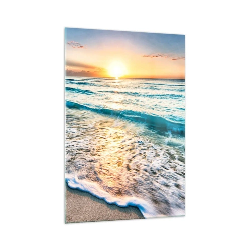 Impression sur verre - Image sur verre - Lever de soleil sur une plage tranquille avec des vagues - 70x100cm - Une vue qui en vaut la peine - Décoration murale moderne pour le salon et la chambre ARTTOR