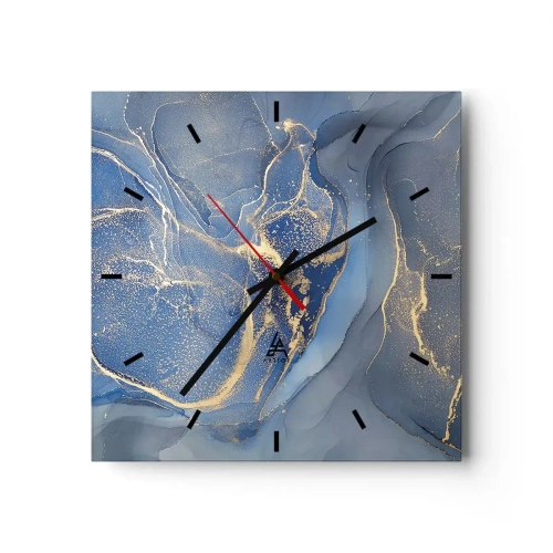 Horloge murale - Pendule murale - Motifs bleus abstraits avec des accents dorés - 30x30cm - Poussière d'or - Décoration murale moderne pour le salon et la chambre ARTTOR