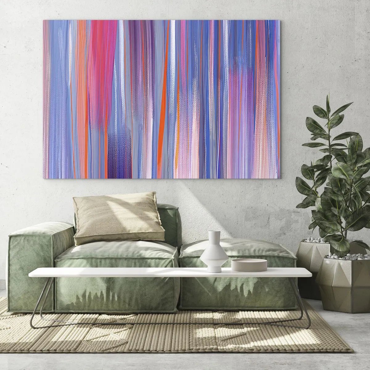 Impression sur verre - Image sur verre - Des stries verticales colorées dans des tons de rose, de violet et de bleu - 70x50cm - Ascension - Décoration murale moderne pour le salon et la chambre ARTTOR