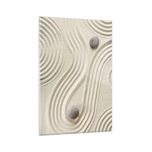 Impression sur verre - Image sur verre - Design zen minimaliste avec du sable et des pierres - 70x100cm - Touche de chaleur - Décoration murale moderne pour le salon et la chambre ARTTOR