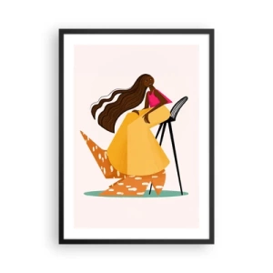 Affiche dans un cadre noir - Poster - Une figure féminine stylisée aux couleurs chaudes sur un fond abstrait. - 50x70cm - La mode est aussi amusante - Décoration murale moderne pour le salon et la chambre ARTTOR