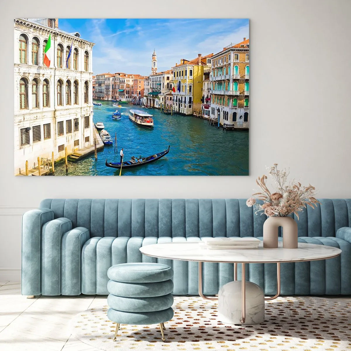 Impression sur verre - Image sur verre - Un canal à Venise avec des gondoles et des bateaux sur l'eau - 100x70cm - Trafic de rue unique au monde - Décoration murale moderne pour le salon et la chambre ARTTOR