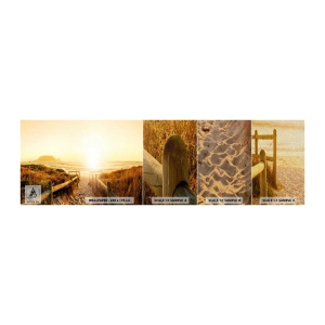 Échantillon de Papier Peint Premium Sand - A travers la dune, vers le soleil - Paysage, Plage, Coucher de soleil - 100x30 cm
